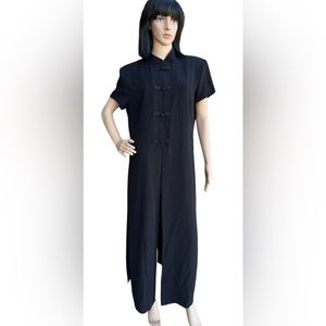 Vintage Women’s Dress Black Asian Oriental Long Slits Short Sleeves Size 16